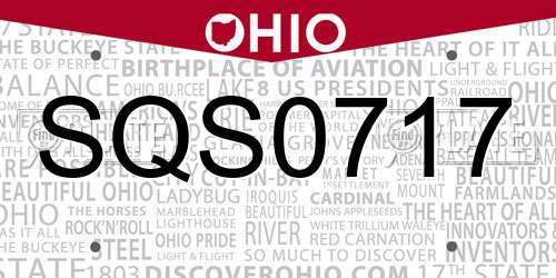 SQS0717 Ohio License Plate
