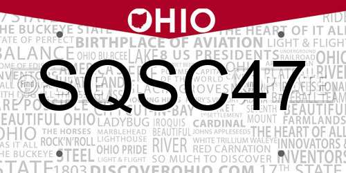 SQSC47 Ohio License Plate