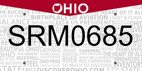SRM0685 Ohio License Plate