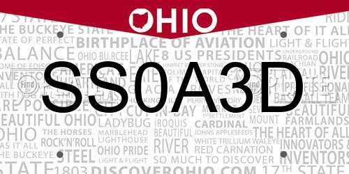 SS0A3D Ohio License Plate