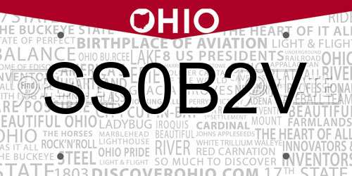 SS0B2V Ohio License Plate