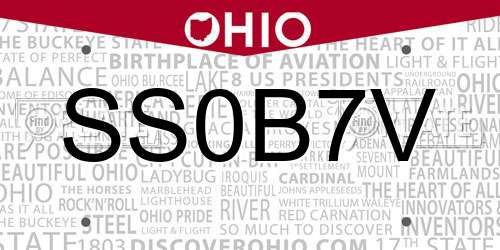 SS0B7V Ohio License Plate