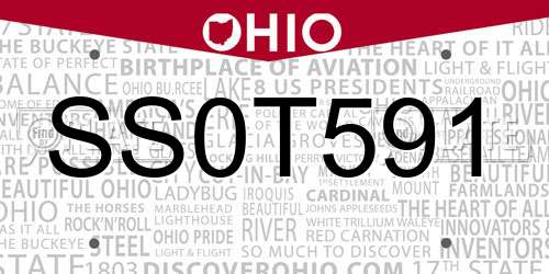 SS0T591 Ohio License Plate
