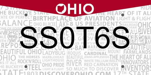 SS0T6S Ohio License Plate