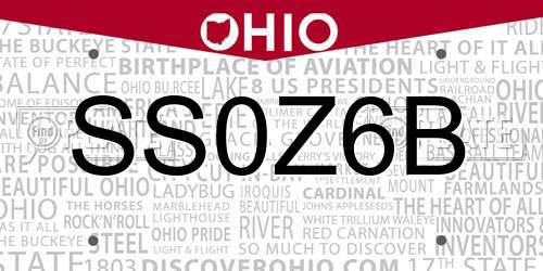 SS0Z6B Ohio License Plate
