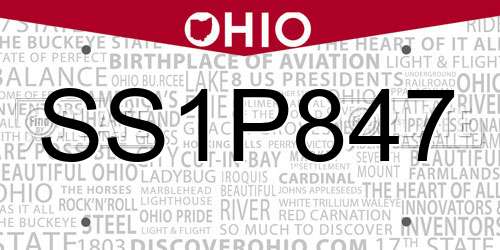 SS1P847 Ohio License Plate
