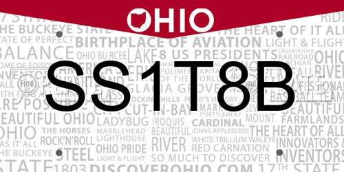 SS1T8B Ohio License Plate