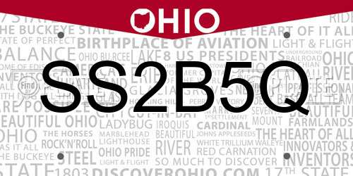 SS2B5Q Ohio License Plate