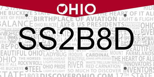 SS2B8D Ohio License Plate