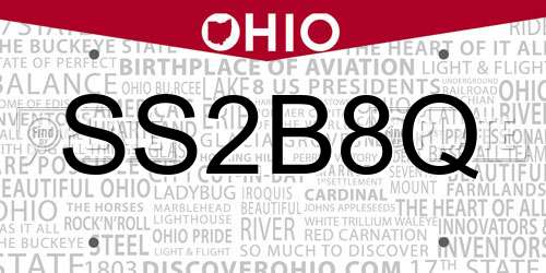 SS2B8Q Ohio License Plate