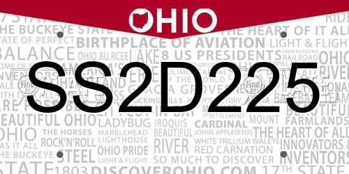 SS2D225 Ohio License Plate