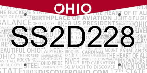 SS2D228 Ohio License Plate