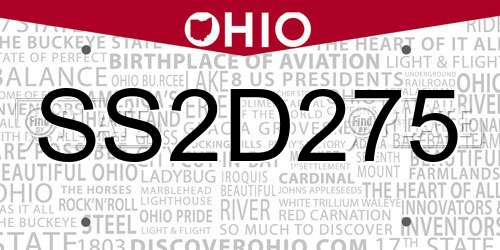 SS2D275 Ohio License Plate