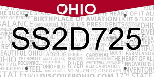 SS2D725 Ohio License Plate