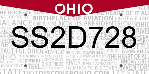 SS2D728 Ohio License Plate
