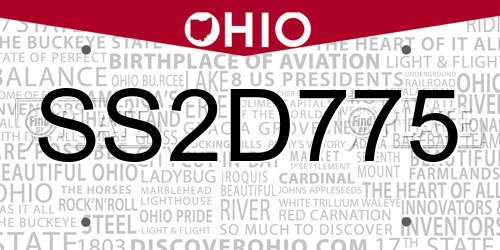 SS2D775 Ohio License Plate