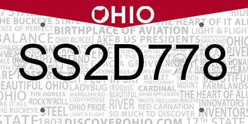 SS2D778 Ohio License Plate