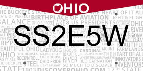 SS2E5W Ohio License Plate