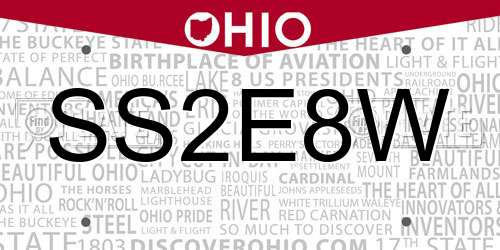 SS2E8W Ohio License Plate