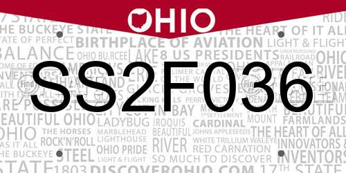 SS2F036 Ohio License Plate