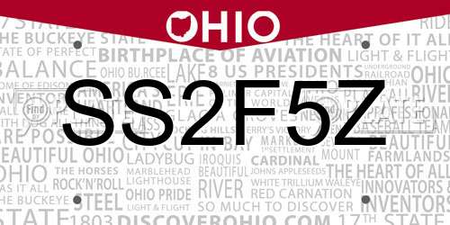 SS2F5Z Ohio License Plate