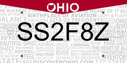 SS2F8Z Ohio License Plate