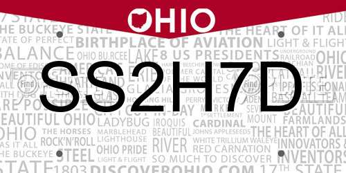 SS2H7D Ohio License Plate