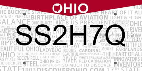 SS2H7Q Ohio License Plate