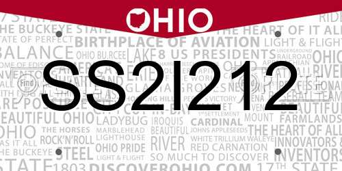 SS2I212 Ohio License Plate