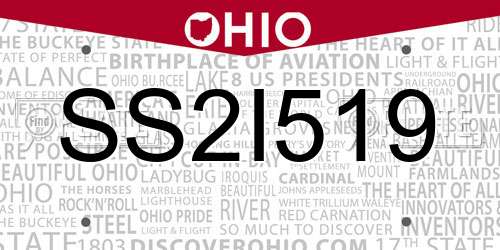 SS2I519 Ohio License Plate