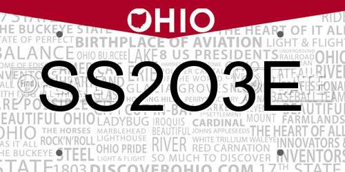 SS2O3E Ohio License Plate