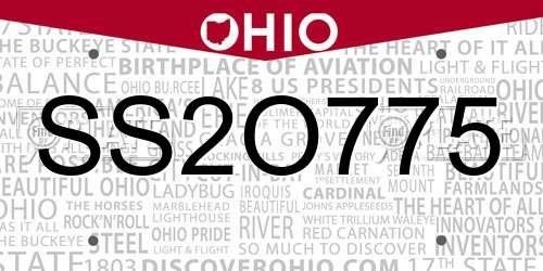 SS2O775 Ohio License Plate