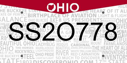 SS2O778 Ohio License Plate