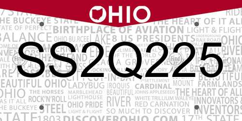 SS2Q225 Ohio License Plate