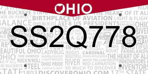 SS2Q778 Ohio License Plate