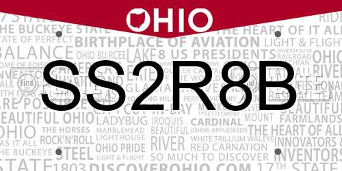 SS2R8B Ohio License Plate