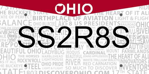 SS2R8S Ohio License Plate