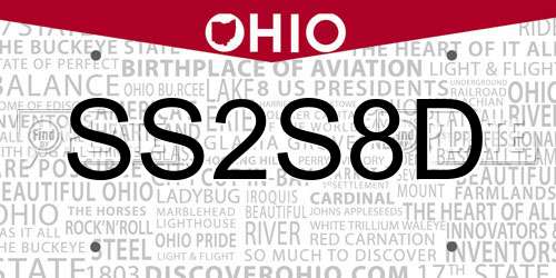 SS2S8D Ohio License Plate