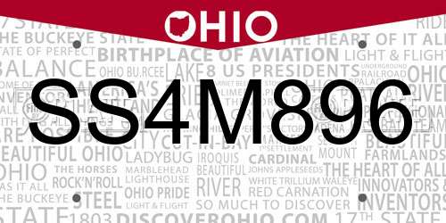 SS4M896 Ohio License Plate