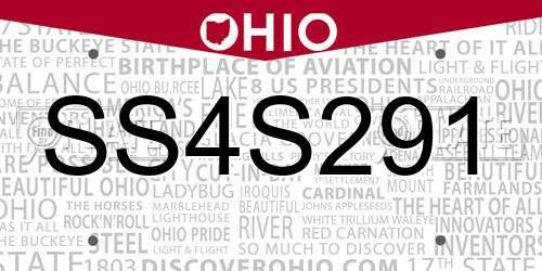 SS4S291 Ohio License Plate