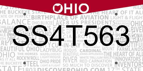SS4T563 Ohio License Plate