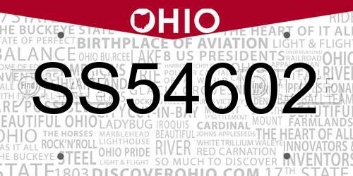 SS54602 Ohio License Plate