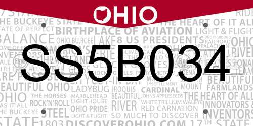 SS5B034 Ohio License Plate