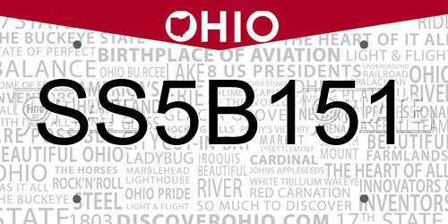 SS5B151 Ohio License Plate