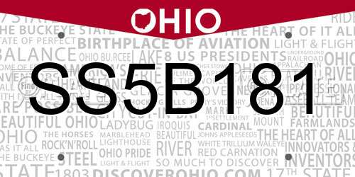 SS5B181 Ohio License Plate