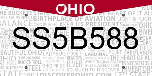 SS5B588 Ohio License Plate