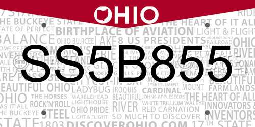 SS5B855 Ohio License Plate