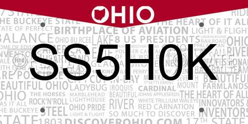 SS5H0K Ohio License Plate