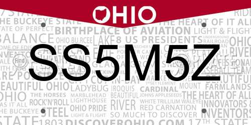 SS5M5Z Ohio License Plate