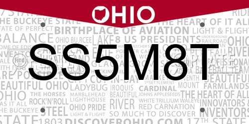 SS5M8T Ohio License Plate